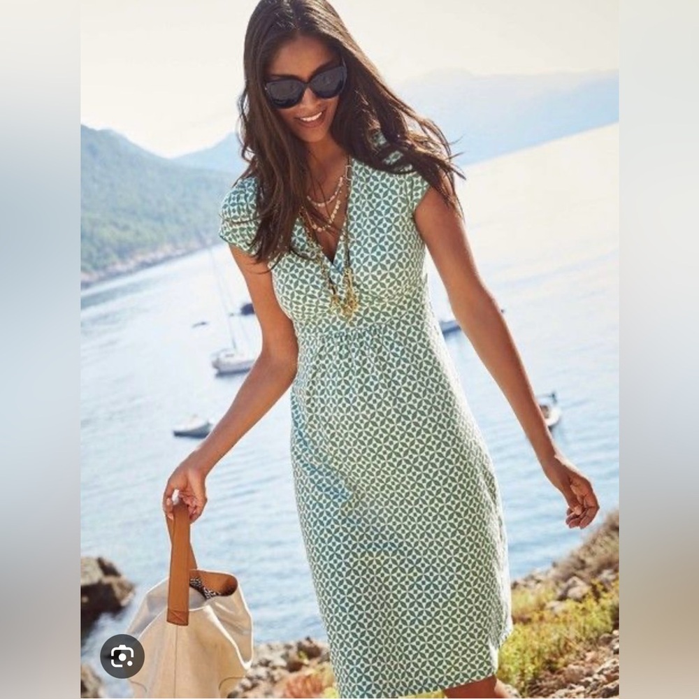 Boden Lola faux wrap dress green white US 10R